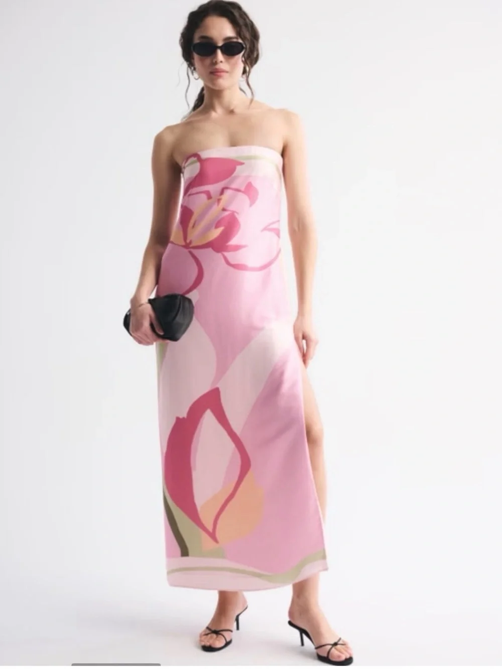 Abercrombie & Fitch Pink Floral Strapless Maxi Dress